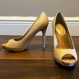 Aldo leather tan peep-toe cork heels - size 9.5